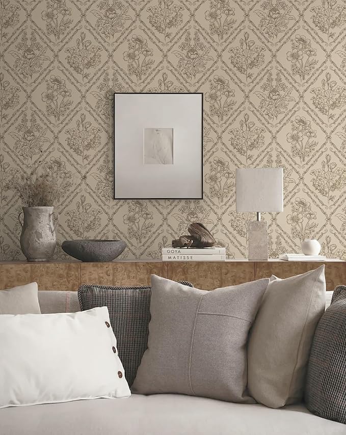 Toduso Vintage Peel and Stick Wallpaper Brown Floral Wallpaper for Kitchen Boho Neutral Contact Paper Removable Waterproof Self Adhesive Wall Paper for Bathroom Bedroom Drawer Decor Vinyl 17.3"x196.8" - Image 8