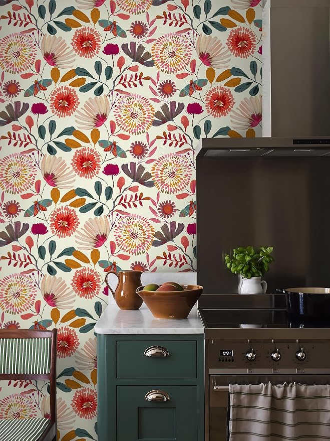 Peel and Stick Wallpaper Floral Contact Paper for Cabinets/Kitchen/Bathroom | Textured Vinyl Stick on Wall paper, Removable, Waterproof, Self-adhesive, Boho, for bedroom/rv/laundry room 17.3" x 393.7" - Image 5