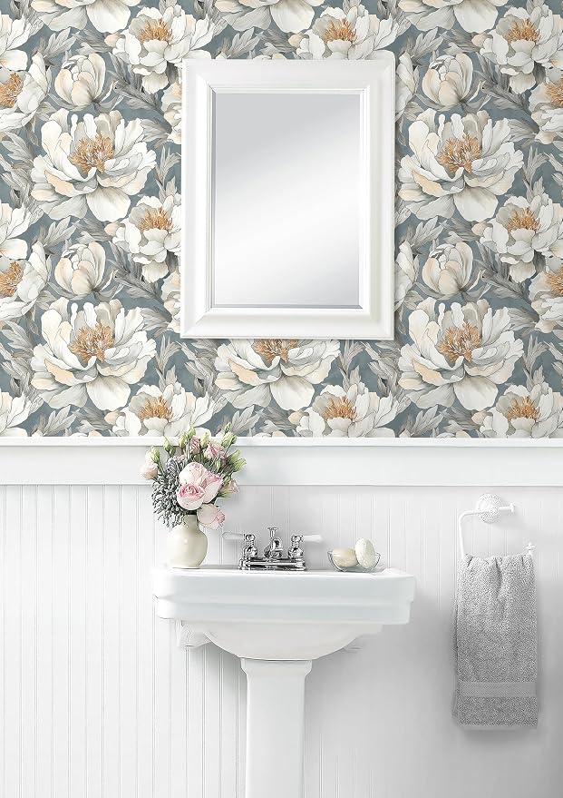 Safiyya Peel and Stick Wallpaper Grey and White Floral Contact Paper Peel and Stick 17.3"x 197" Wall Paper Self Adhesive Removable Wallpaper for Bedroom Bathroom Vinyl Roll - Image 5