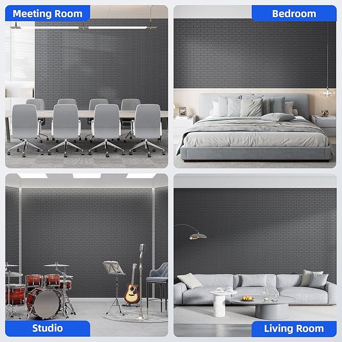 20 Pack Acoustic Panels with Self Adhesive Sound Proof Foam Panels for Wall | 12" X 12" X 0.4" High Density Soundproof Wall Panels, Brick Sound Absorbing Panels for Home Studio Office Decor - Black - Image 5