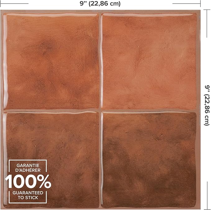 Smart Tiles Peel and stick backsplash, Zellige Terracotta Red, 9"x9" - Image 4