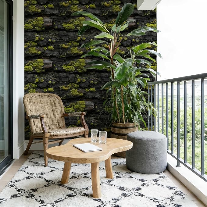 Brick Wallpaper Mossy Wood Peel and Stick Wallpaper | Black and Green Realistic Textured Bark Pattern Wallpaper Rustic Nature for Home Decor , Self-Adhesive, Waterproof Vinyl - Image 6