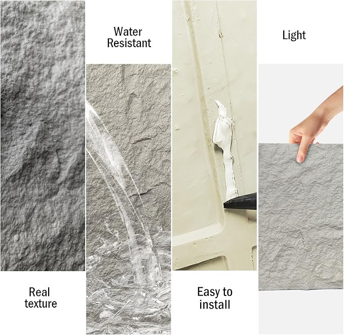 4-Pack 3D Faux Stone Wall Panels Rock Wall Panel Gray | 47.24"*23.62" PU Wall Panels Stone Texture for Interior Wall Decor, Lightweight & Waterproof - Image 5