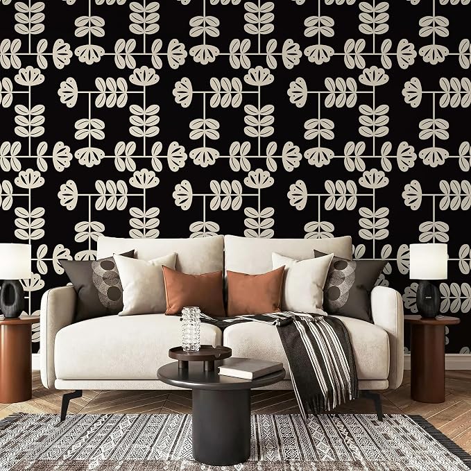 HeloHo Peel and Stick Wallpaper Black and Cream White Wallpaper Vintage Wall Paper for Bedroom 393.78"x17.3" Modern Self-Adhesive Removable Thicken Waterproof Contact Paper for Cabinet Bathroom Vinyl - Image 2