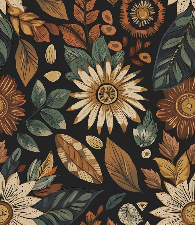 Laatse Boho Wallpaper Peel and Stick 17.5"x118", Black Brown Contact Paper | Self Adhesive/Removable/Waterproof/Thick Vinyl Wall Paper for Bathroom Bedroom Shelf Cabinet Drawer,Prepasted,Easy Peel by Laatse