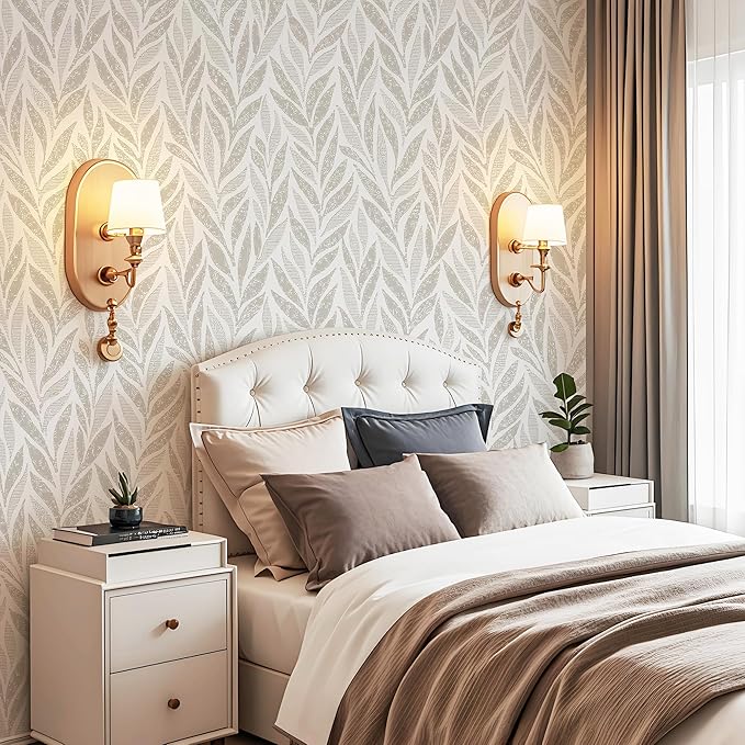 Safiyya 393"x17.3" Boho Peel and Stick Wallpaper Beige and White Wallpaper Leaf Self Adhesive Removable Wall Paper for Bathroom Bedroom Contact Paper for Walls Vinyl Roll - Image 2