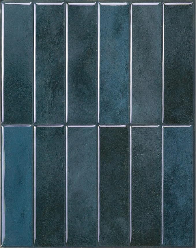 Smart Tiles Peel and Stick backsplash, Stacked Petrol Blue, 11.43"x9" | Pack of 5 (3.5 sq ft), Glossy, Heat/Moisture Resistant, Low VOC, Kitchen/Bathroom, Renter Friendly, Made in Canada by SmartTiles-OriginalPeelandStickBacksplashTiles