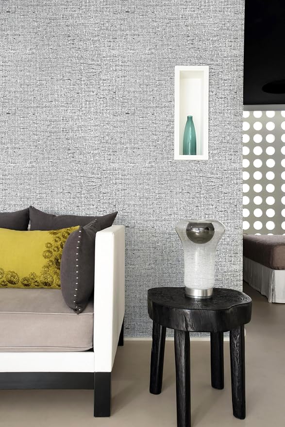 Gray Grasscloth Peel and Stick Wallpaper Textured 15.7in x 393.7in | Faux Linen Wallpaper Peel and Stick Vintage Grasscloth Contact Paper Self Adhesive Removable Contact Paper for Bedroom Vinyl - Image 5