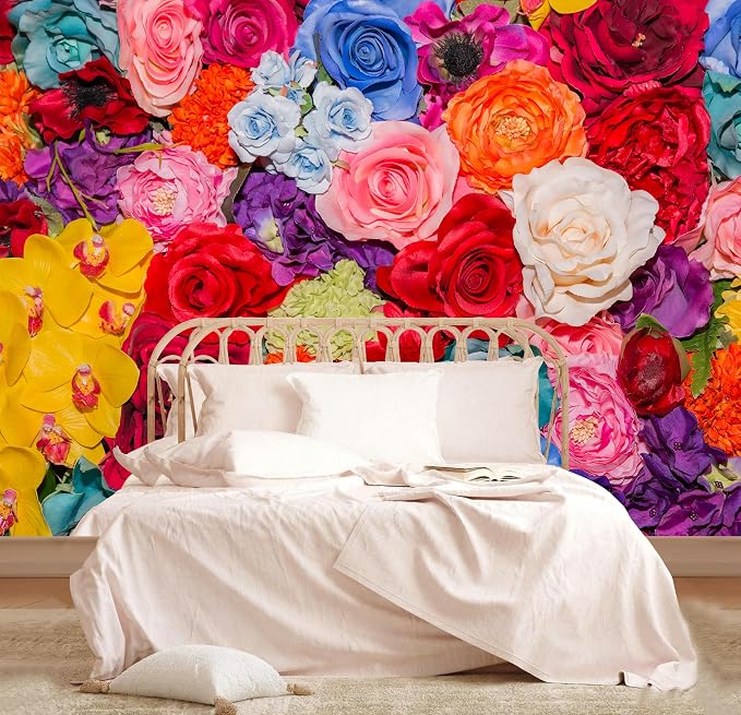 Floral Peel and Stick Wallpaper Multicolor Red Rose Wall Mural | 173"x108", Self Adhesive Canvas, for Bedroom Living Room Bathroom, Seamless, No overlapping - Image 2