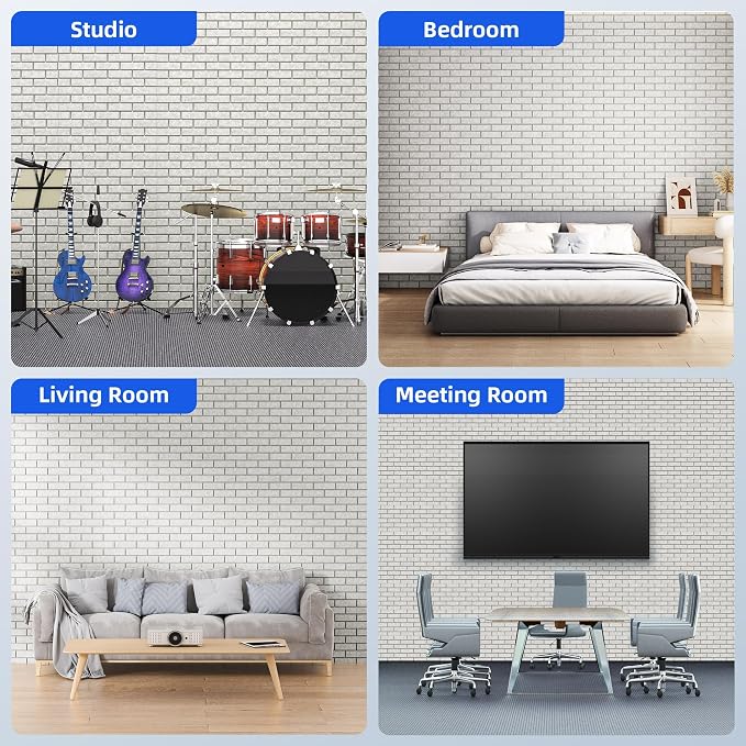 20 Pack Acoustic Panels with Self Adhesive Sound Proof Foam Panels for Wall | 12" X 12" X 0.4" High Density Soundproof Wall Panels, Brick Sound Absorbing Panels for Home Studio Office Decor - Ivory - Image 6
