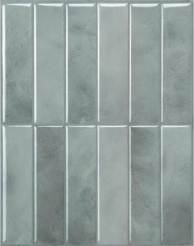 Smart Tiles Peel and Stick backsplash, Stacked Frost Gray, 11.43"x9" | Pack of 5 (3.5 sq ft), Glossy, Heat/Moisture Resistant, Low VOC, Kitchen/Bathroom, Renter Friendly, Made in Canada by SmartTiles-OriginalPeelandStickBacksplashTiles
