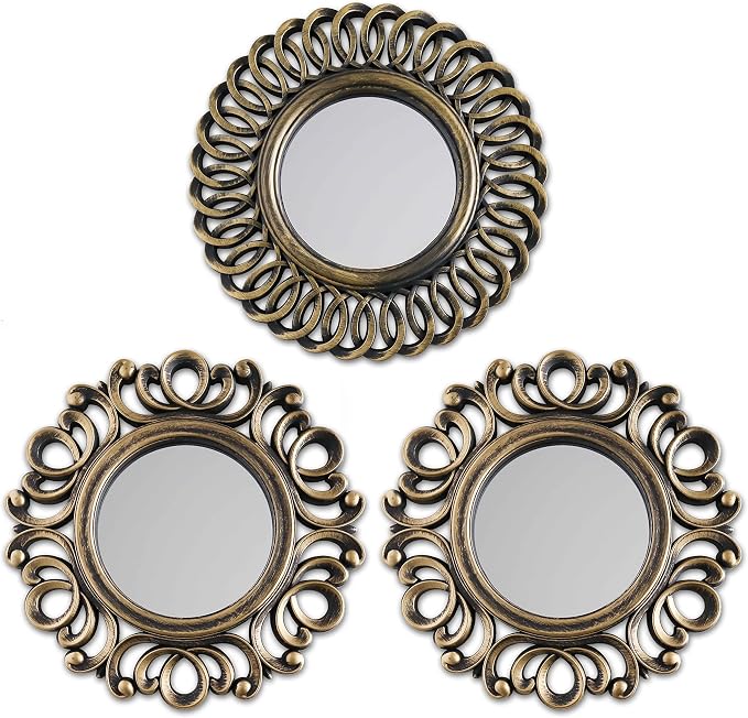 BONNYCO Wall Mirrors Pack of 3, Round Gold Mirrors for Home Decor Bedroom and Living Room. Espejos Decorativos de Pared Sala Dormitorio, Circle Wall Decor Minimalist Vintage Chic. Gifts for Women Mums by BONNYCO