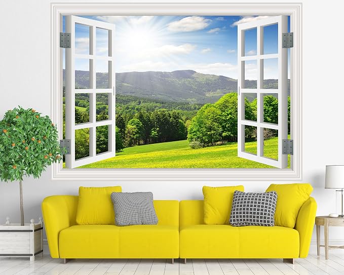 FLFK Fake Window Wall Sticker - Landscape Faux Window Wall Mural for Wall Decor, Stick and Peel Wall Decals,80"x60",Set of 5 Sheets - Image 3
