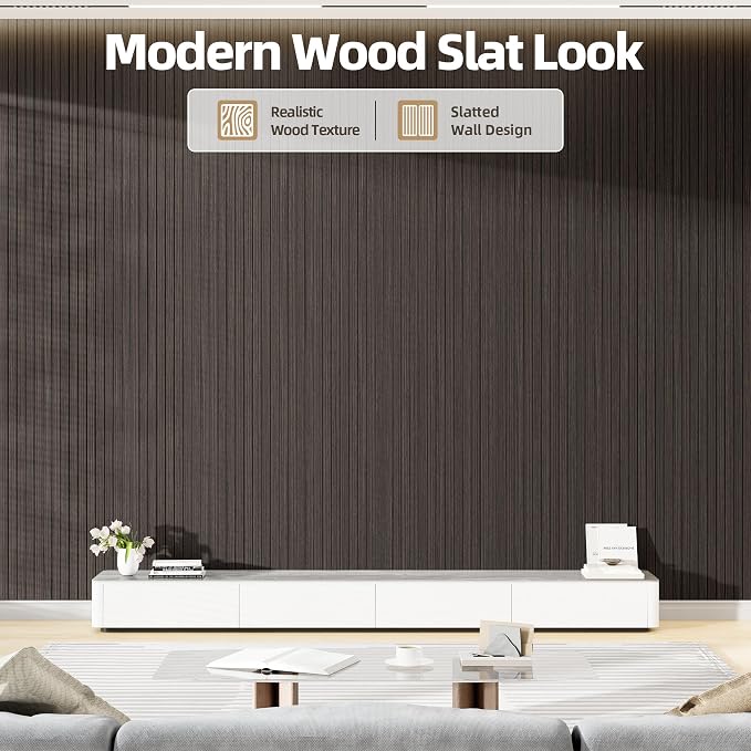 Peel and Stick Wood Slat Wall Panel 3D PVC Faux Smoked Wood Grain Wallpaper | 15.75"x118" Soundproof Wall Panels with Self Adhesive, Wall Coverning for Accent Walls Ceiling Bedroom Bathroom Kitchen Decor - Image 2