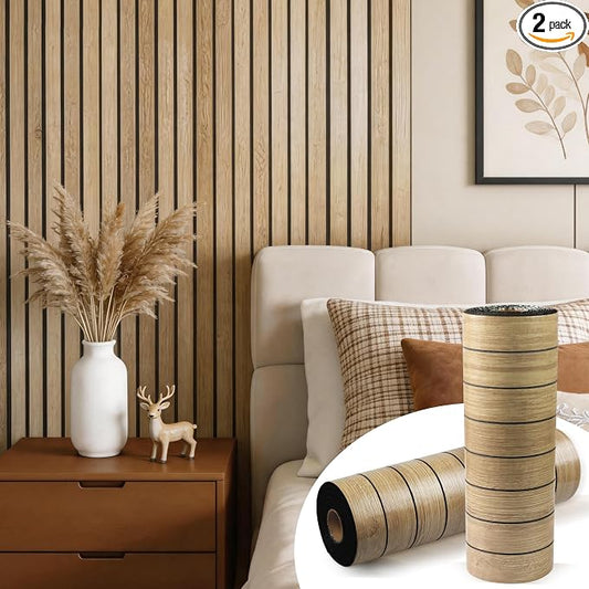Wood Grain 2 x 15.8"W x 236"L Peel and Stick Wall Panels, 3D Soundproof Oak | Weatherproof Wall Panels, Thick PVC Self-Adhesive Wood Panels for Cabinets, Bedroom, Living Room, Kitchen Island Renovation by Labeumela