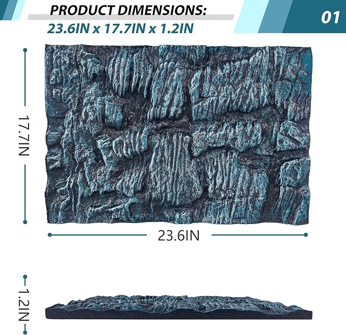 23.6x17.7in Rock Terrarium Background,3D Reptile Tank Background Board,Amphibian Stereo Backdrop Wall,Lizard Snake Gecko Spider Turtle Fish pet silo Background Decorative Panel(Blue) - Image 2
