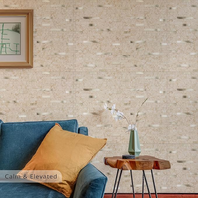 StyloVue 20 Sheets Peel and Stick Backsplash for Kitchen, 2026 Upgraded Classic Travertine Beige with Gold Metal Accents, Stick on Tile for Kitchen Backsplash, RV, Fireplace - Image 8