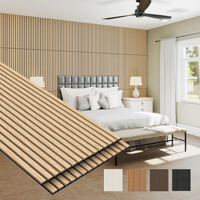 MISSDAY Wood Slat Acoustic Wall Panels, 2 Packs 47.2" x 23.6" Oak Soundproof Panel For Interior Wall Decor Noise Absorbing-3D Textured Wooden Panel Sound-Absorbing for Home, Office, Studio by MISSDAY