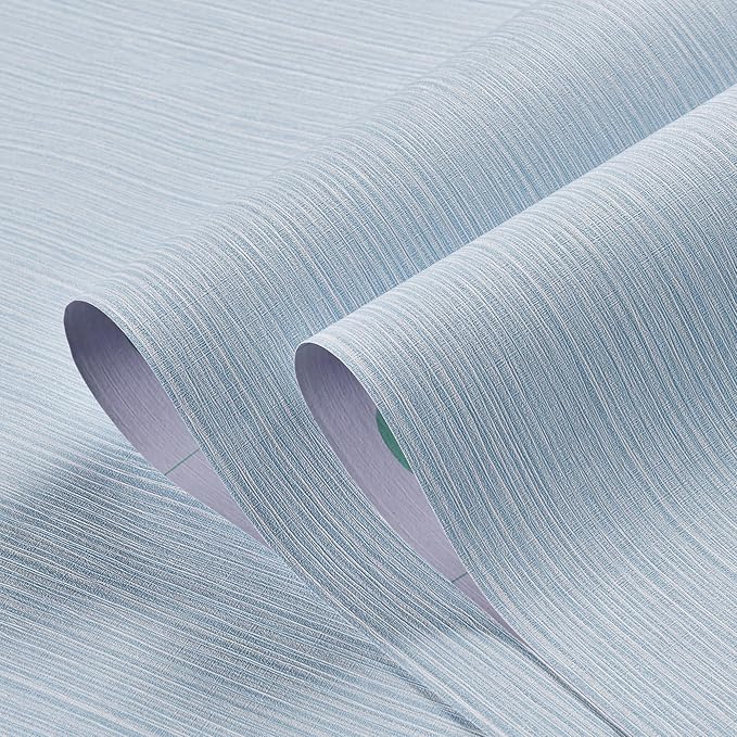 Haimin Grasscloth Wallpaper Textured 24in X 393in Fabric Contact Paper Light Blue Wall Paper Textured Linen Peel and Stick Self-Adhesive Thick Vinyl Embossed Film Wallpaper - Image 2