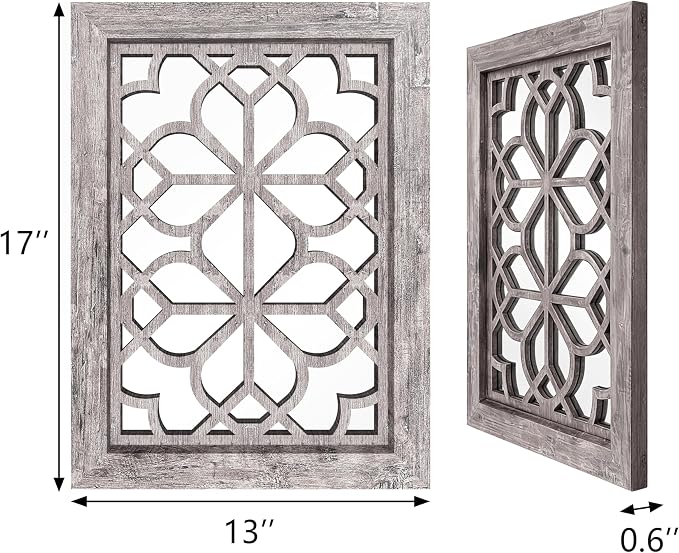 Set of 2 13x17 Inch Rectangular Shatterproof Decorative Wall Mirrors, Boho Farmhouse Rustic Vintage Grey Accent Mirrors for Living Room, Bedroom, Entryway & Home Wall Decor（Brown） - Image 2