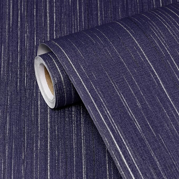 Navy Blue Grasscloth Peel and Stick Wallpaper Texture Contact Paper A Set of 15.7" X 1200" Self-Adhesive Linen Removable Wallpaper Cabinets Counter Top Liners by Biyoeepeelstickwallpaper