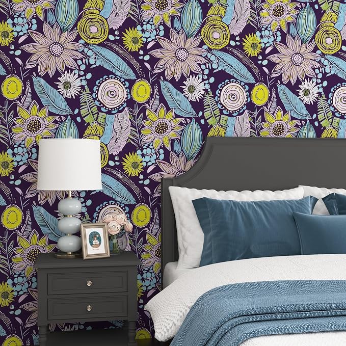 Laatse Boho Wallpaper Peel and Stick 17.5"x393",Purple Contact Paper | Self Adhesive/Removable/Waterproof/Thick Vinyl Wall Paper for Bathroom Bedroom Shelf Cabinet Drawer,Prepasted,Easy Peel - Image 2