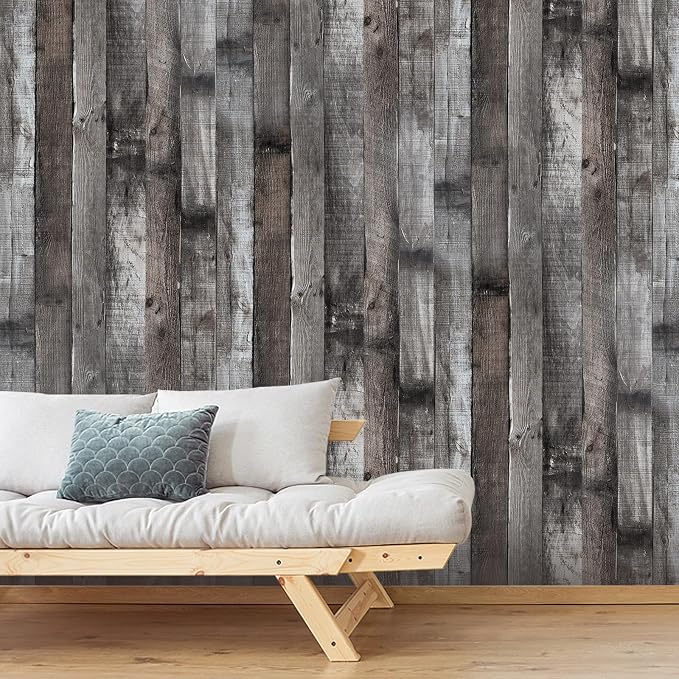 Yun-aeon Natural Wood-Dark Grey Contact Paper Peel and Stick Wallpaper | 17.3"x 1200"Self Adhesive Removable Vintage Faux Wood Wall Paper Plank Shelf Home Decoration Kitchen Counter Cover - Image 7