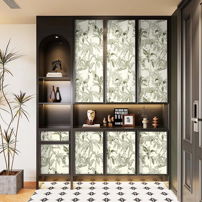 Heroad Boho Jungle Peel and Stick Wallpaper Beige and Green Contact Paper 17.3"x78.7" Animal Wall Paper Removable Self Adhesive Leopard Wallpaper for Cabinets Waterproof Bathroom Vinyl Roll - Image 5