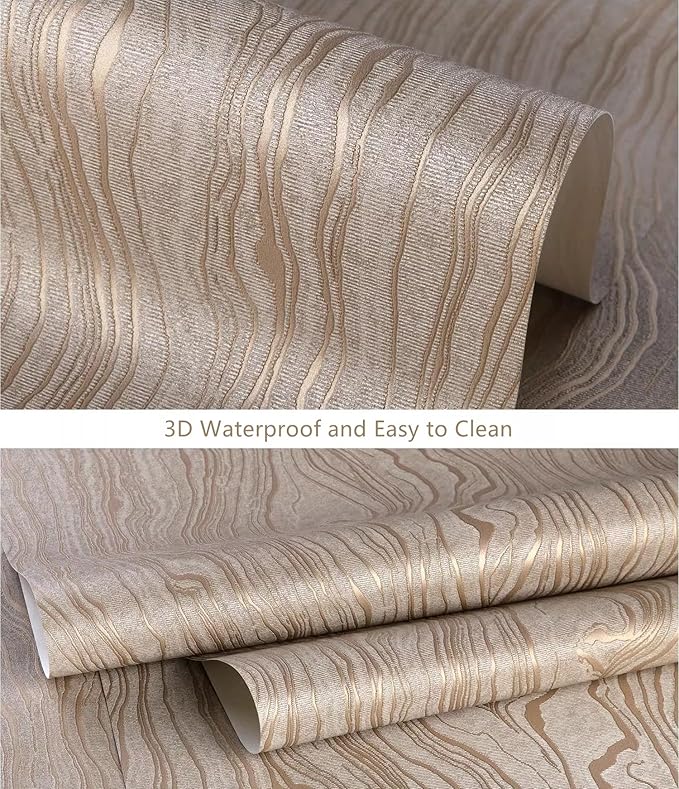 Gold Khaki Wood Peel and Stick Wallpaper Stripe, 20.8" x 118" (53cm x300cm), Removable, Self-Adhesive, 3D, Modern, Rustic, Industrial, Bathroom, Bedroom, Decorating - Image 4
