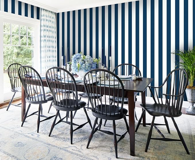 Guvana 17.7"x197" Navy Blue Wallpaper Striped Peel and Stick Wallpaper Blue and White Contact Paper Modern Self-Adhesive Removable Wall Paper for Bedroom Livingroom Decor - Image 4
