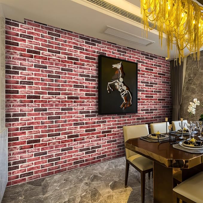 10-Pack 52 Sq.Ft 3D Wall Panels Peel and Stick 3D Faux Brick Wallpaper Peel and Stick Pink Brown Faux Stone Wall Panel Foam Brick Self-Adhesive 3D Wallpaper - Image 3