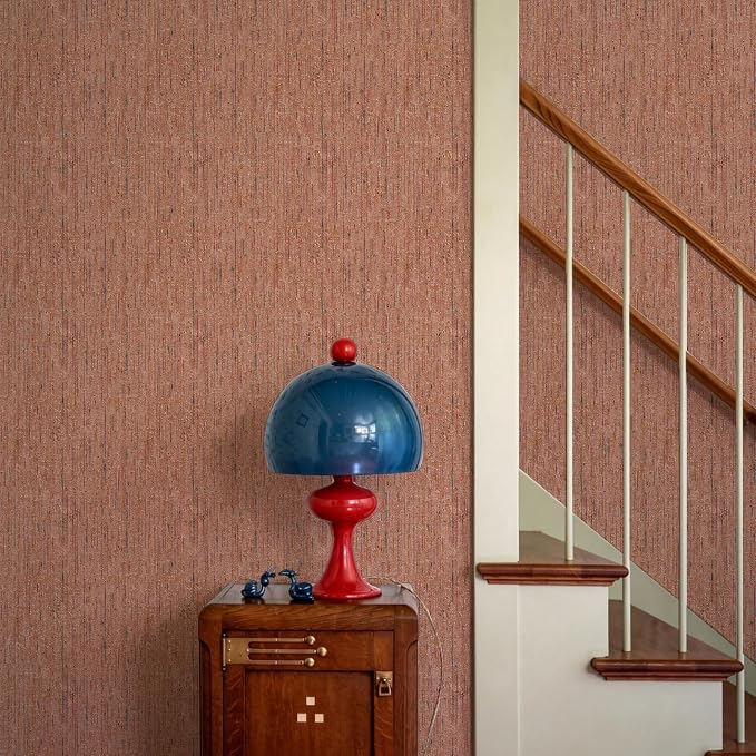 JiffDiff Woven Wallpaper Peel and Stick 17.3" x 120" Colorful Paint Grasscloth Contact Paper Textured Waterproof Self Adhesive Stick on Wallpaper(14.4 sq. ft Brick Red) - Image 3