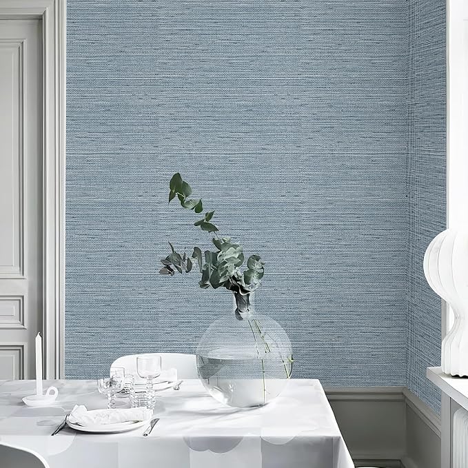 HueBurst Grasscloth Peel and Stick Wallpaper 17.3" x 197" Blue Textured Grasscloth Wall Paper Renter Friendly Wallpaper Self Adhesive Removable for Bathroom Bedroom - Image 6