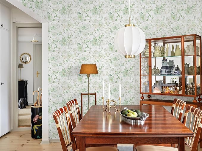 Ismoon Green Floral Peel Stick Wallpaper Boho Stick on Wallpaper | Watercolor Contact Paper for Cabinet Removable Self Adhesive Vinyl Wallpaper for Girl Bedroom Accent Wall Decor 17.3x78.7in - Image 7