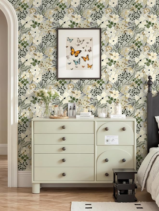 Toduso Floral Peel and Stick Wallpaper Boho Wallpaper Removable Wall Paper Vintage Botanical Contact Paper Waterproof for Bedroom Bathroom Living Room Decor Self-Adhesive Vinyl 17.3''x196.8'' - Image 5