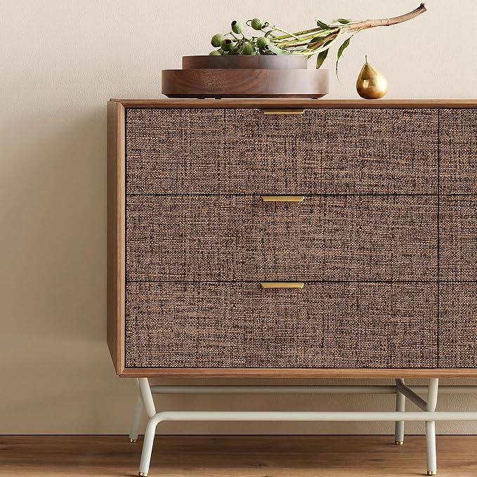 Brown Grasscloth Peel and Stick Wallpaper 17.3"x1200" Faux Linen Textured Contact Paper Removable Self Adhesive Vinyl Wallpaper for Bedroom Bathroom Kitchen Cabinets - Image 9
