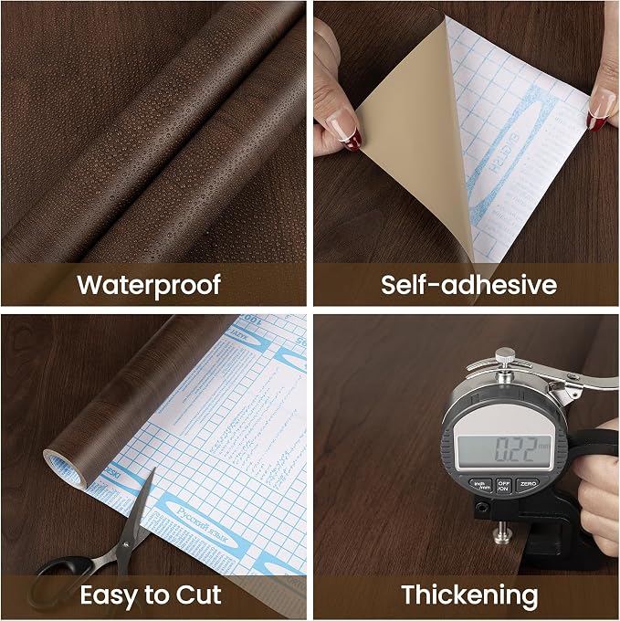 Abyssaly Wood Contact Paper, Brown Walnut Wood Grain Peel and Stick Wallpaper for Countertops, Self Adhesive Removable Wood Viny Film Easy to Clean for Cabinets Desks and Drawers15.7 X 236" - Image 2