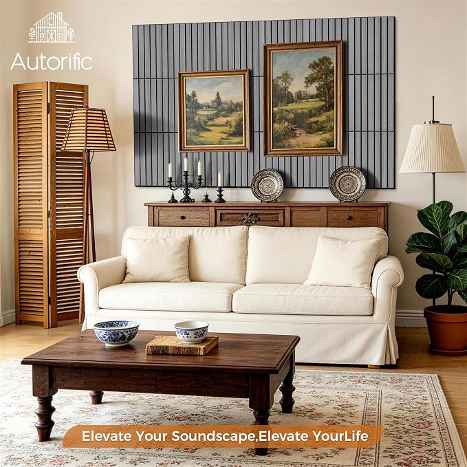 12 Pack Acoustic Panels,11.8”x15.7”x0.35” Sound Panels,Gray Oak | Sound Panels with Simulated PVC Wood Grain Finish,Peel and Stick Wall Panels,100% Polyester Fiber Sound Absorbing Panels - Image 6