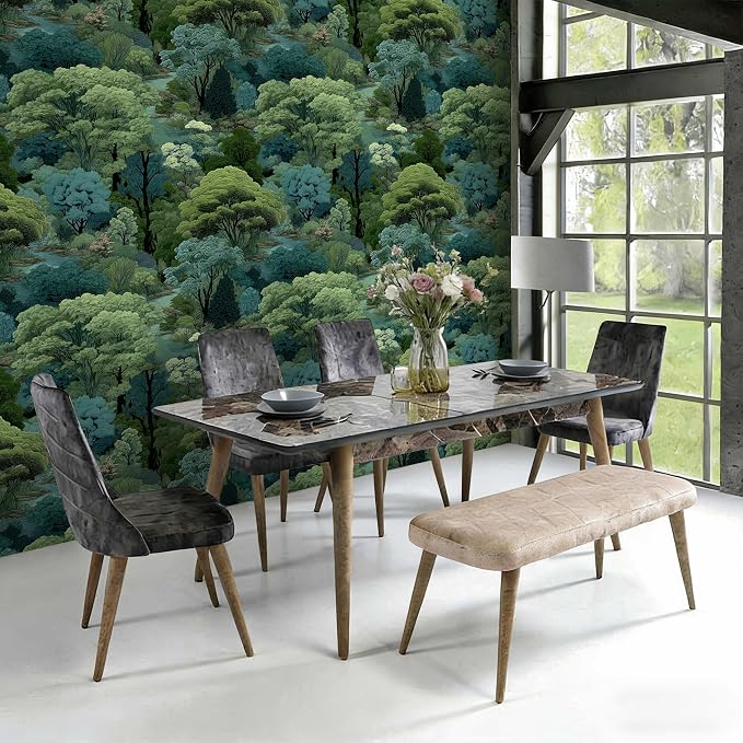 Serene Forest Stream Peel and Stick Wallpaper Forest | Green and Teal Art Deco Woodland Pattern Wallpaper for Home Decor | 17.7" x 118", Self-Adhesive, Waterproof Vinyl - Image 3