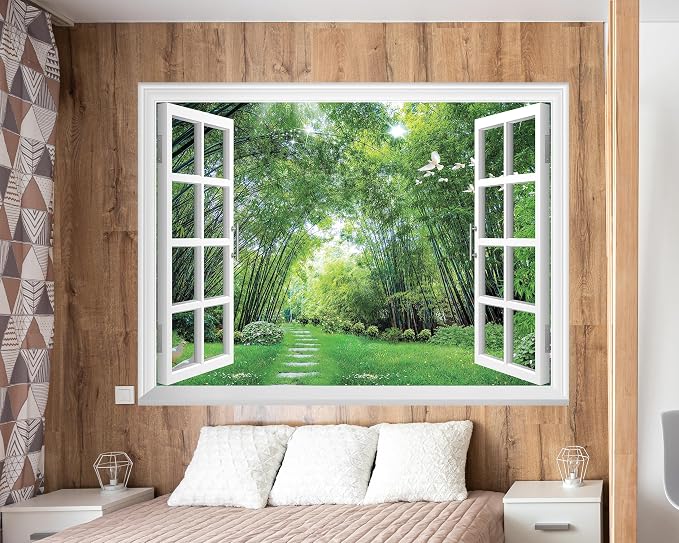 FLFK Fake Window Wall Mural - Jungle Faux Window Wall Sticker for Wall Decor, Stick and Peel Wall Decals,80"x60",Set of 5 Sheets - Image 4