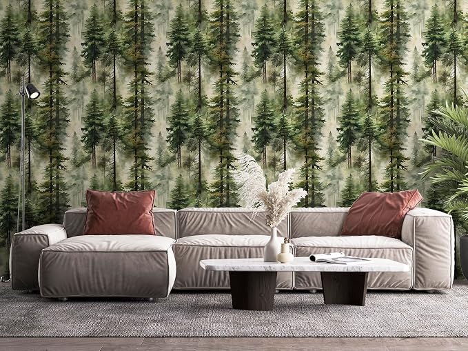 HAOKHOME Forest Peel and Stick Wallpaper Tree Green Woodland Contact Paper | Textured Removable Wall Paper Nature Landscape Mountain Botanical Waterproof Cabinet Shelf Liner Bathroom 17.3in x 6.6ft - Image 6