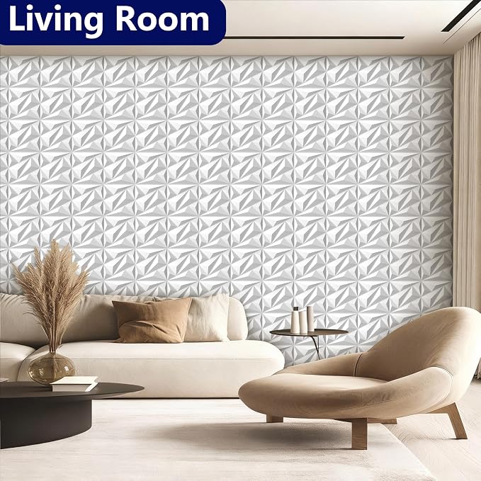 3D Wall Panels White PVC Wall Panels for Interior Decor 12"x12" | 3D White Wall Panels for Living Room, Bedroom, Gaming Room Decor, Lobby Office Accent Walls, 10 Pack Covers 10.Sq.Ft. - Image 6