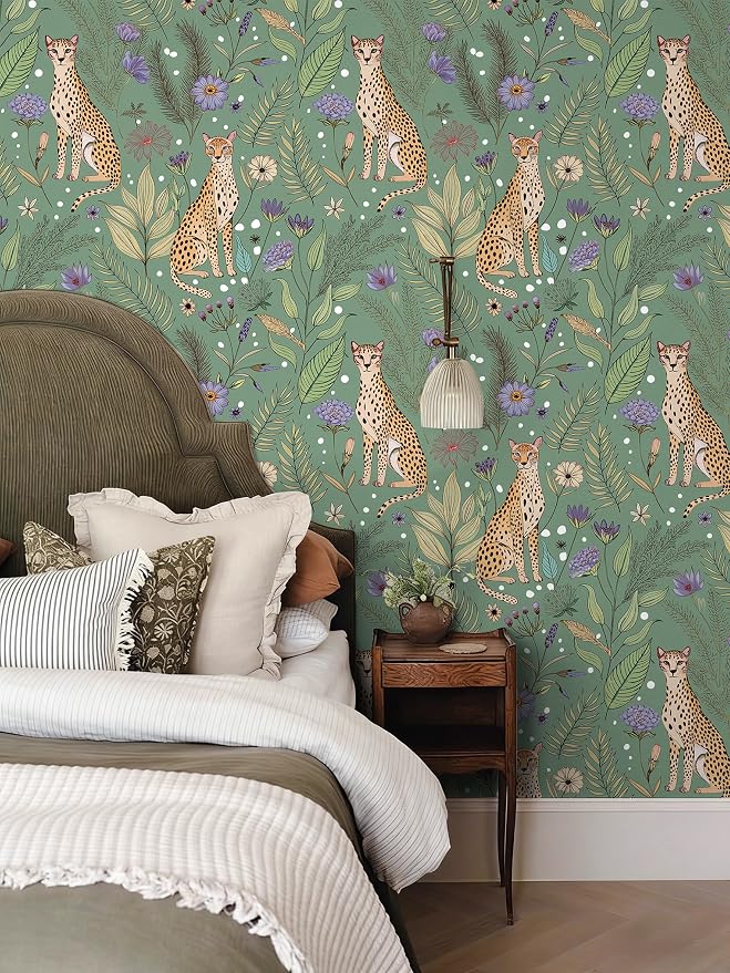 Floralplus Cheetah Peel and Stick Wallpaper Sage Green Wallpaper | Renter Friendly Wallpapers for Bathroom Jungle Leopard Textured Removable Contact Paper for Kitchen Bedroom 17.5 x 118 in - Image 7