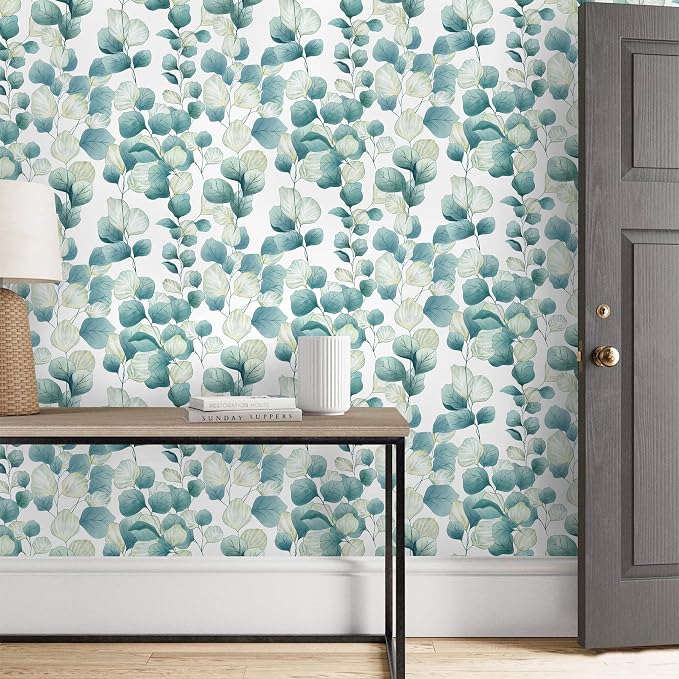 Timeet Peel and Stick Wallpaper Boho Leaf Contact Paper Removable Self Adhesive Vinyl Wall Paper Green and White Wall Mural Decoral for Cabinets and Drawers Countertops Waterproof 17.7"x 78.7" - Image 3