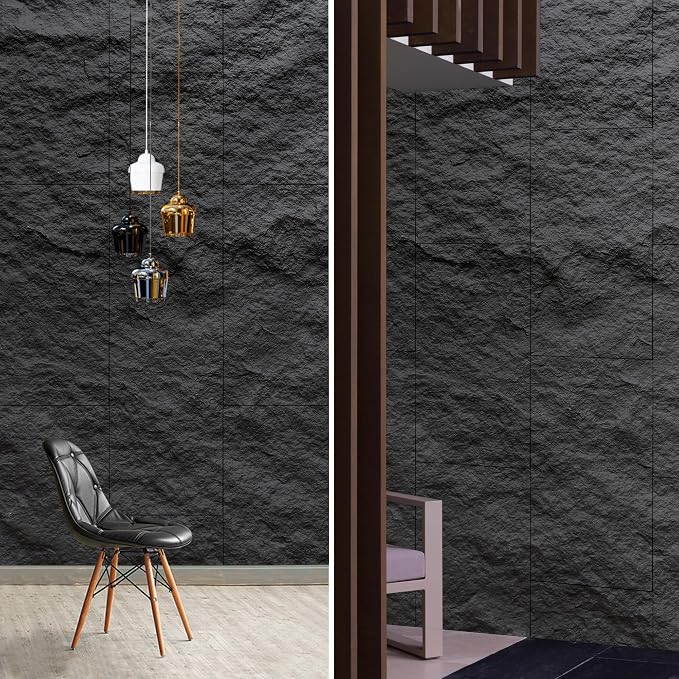 3D Faux Stone PU Wall Panels for Interior Decor, 4 Pieces, Dark Black | Cement Texture Accent Wainscoting Panel for Home, Office, 47.2" × 23.6" - Image 4