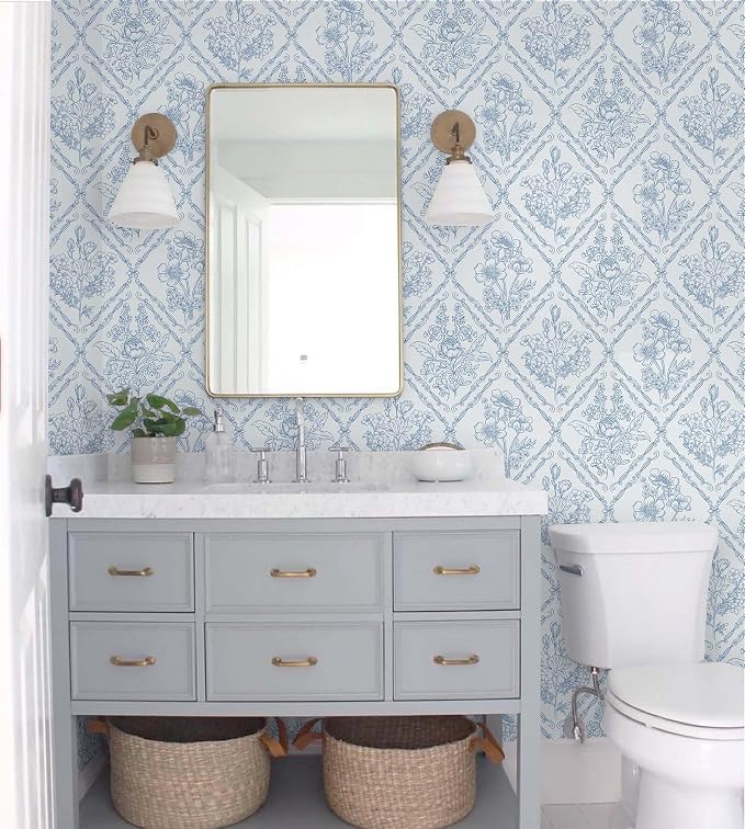 Toduso Peel and Stick Wallpaper Vintage Wall Paper Blue and White Contact Paper Floral Removable Wallpaper for Bathroom Bedroom Flower Waterproof Self Adhesive Vinyl Drawer Decor 17.3"x393.7" - Image 4