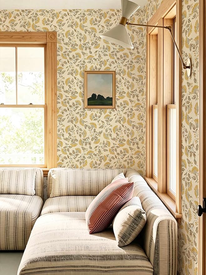 Dimoon Vintage Peel and Stick Wallpaper Floral Contact Paper Farmhouse 362×17.3" | Grandma Chic Cute Yellow Flower Wallpaper Renter Friendly Removable Wall Paper for Bathroom Kitchen Vinyl - Image 4
