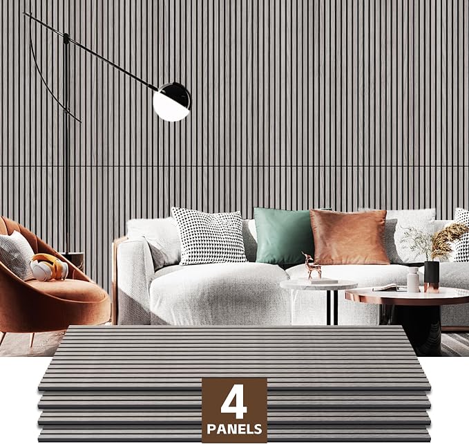 4 Pack Wood Panels for Wall, 47.2"×23.6" Wood Slat Acoustic Panels for Wall, Soundproof Panels, 3D Fluted Panels for Interior Decor (Grey) by Ritollo