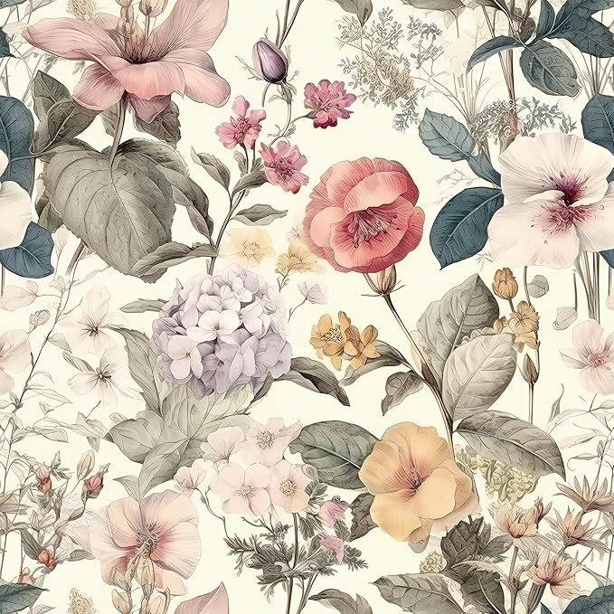 Jeweluck Vintage Floral Wallpaper Peel and Stick Wallpaper 16.9”x590.5” | Flower Contact Paper Poppy Floral Wall Paper Boho Removable Self Adhesive Wallpaper for Bedroom Drawer Liner Decorative Vinyl by Jeweluck