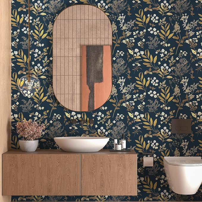 Laatse Vintage Dark Blue Floral Boho Peel and Stick Wallpaper 17.5"x787" | Self Adhesive/Removable/Waterproof/Thick Vinyl Extra Long Contact Paper for Bathroom Bedroom Shelf Cabinet Drawer,Prepasted - Image 4